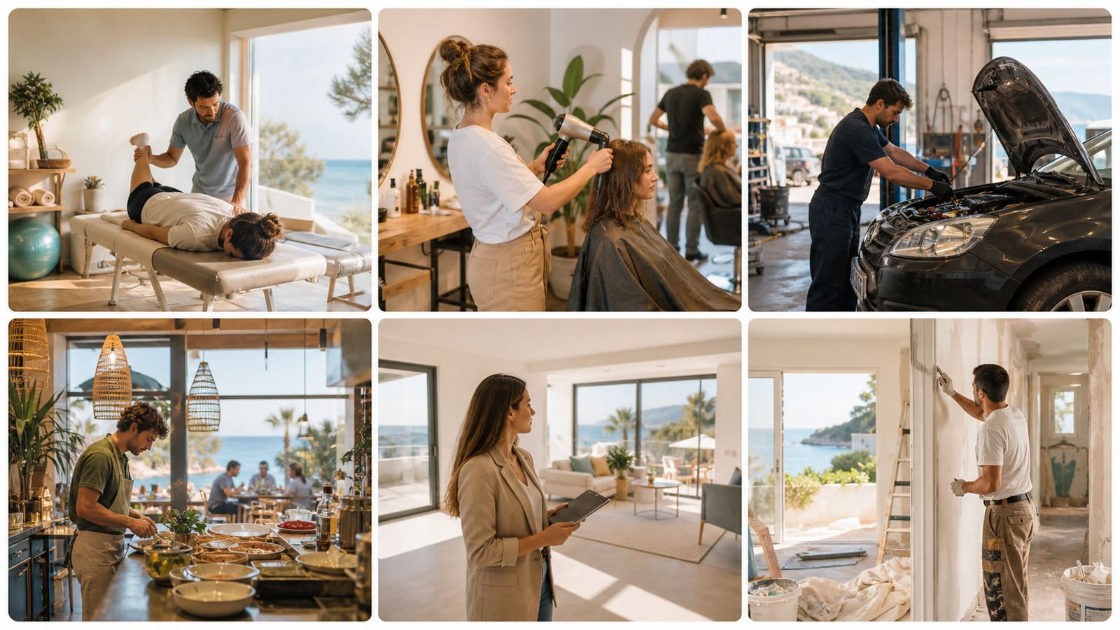 Composición de negocios locales: salud, belleza, automoción, restauración, inmobiliario y reformas
